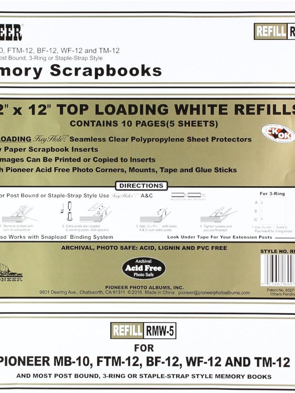 Bund Top Loading Page Protectors with White Inserts, 12 by 12-Inch, 5-Pack